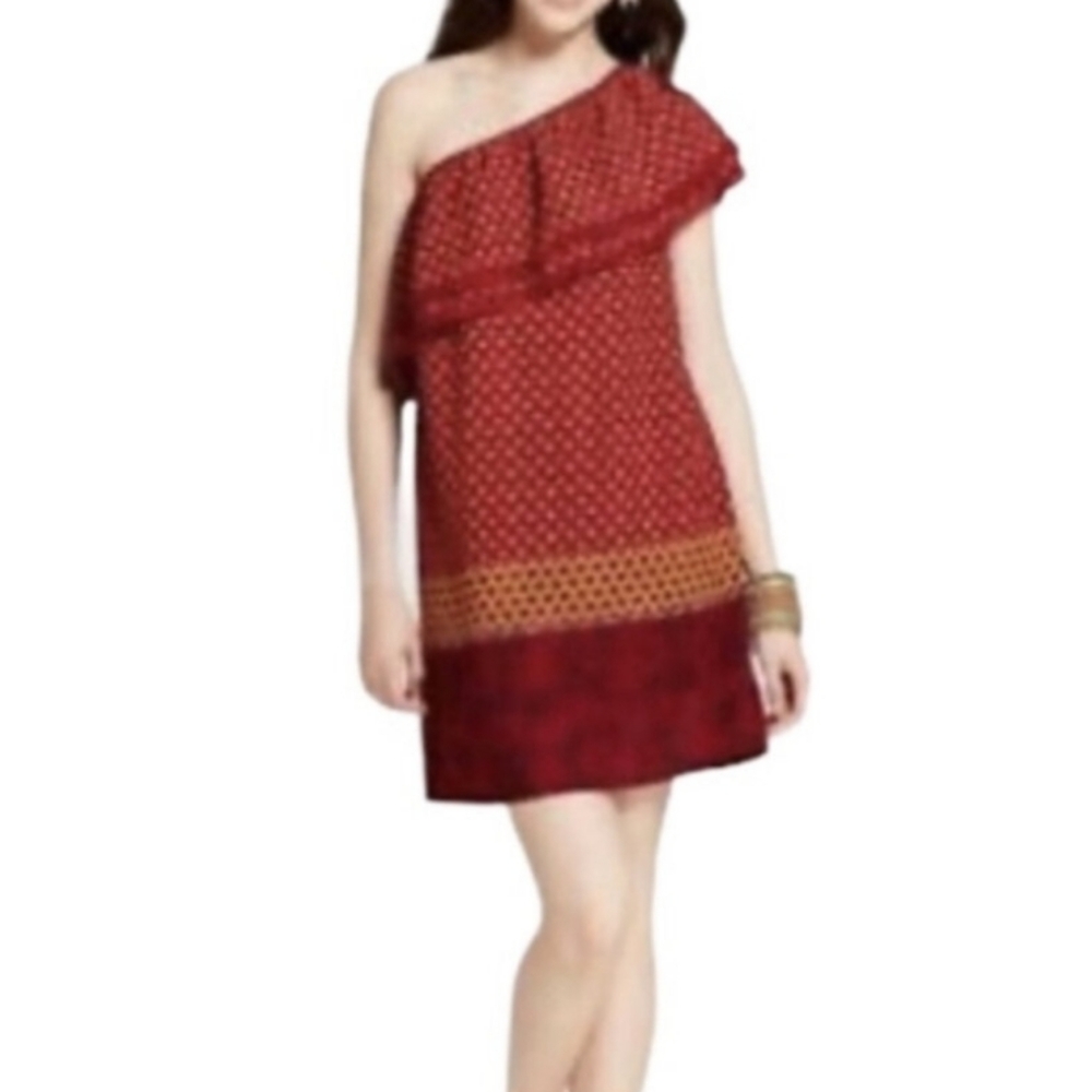 Y2K Exhilaration Women's Dress Size L  One Shoulder Red Double Ruffles
